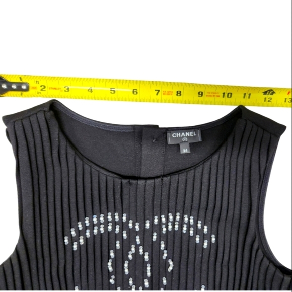 CHANEL Printed Bateau Neckline Crop Top SZ FR 34 Made in France - Picture 11 of 14